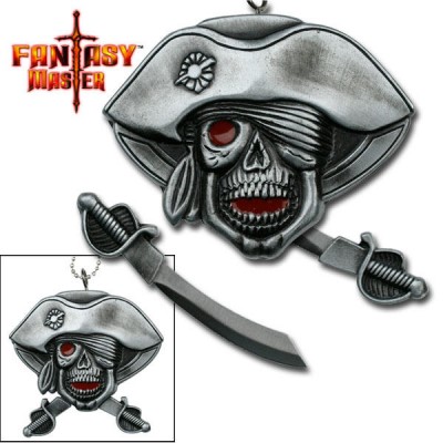 Pirate Skull Mini-Sword Necklace With Chain